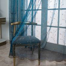 Azul bordado sheer cortinas para o quarto sala de estar para decoração janela voiles tule cortina 2024 - compre barato