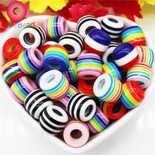 10Pcs New Stripe Colorful Resin Murano Big Hole Rainbow Spacer Beads Fit European Pandora Charms Bracelet Women Chain Jewelry 2024 - buy cheap