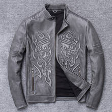 2020 Vintage Grey Men Skulls Motorcycle Jacket Plus Size XXXXL Genuine Cowhide Spring Slim Fit Biker's Leather Coat 2024 - buy cheap