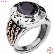 BOCAI 2021 New Fashion S925 Sterling Silver Rings Black Agate Hand Ornament Cool Retro Pure Argentum Gem Jewelry for Men 2024 - buy cheap