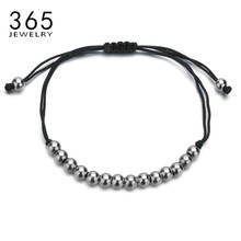Fashion Adjustable Black Braided Rope Woman Strand Bracelet Stainless Steel Bead Bangles Jewelry For Girl Gift 2024 - buy cheap