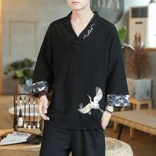 Linen Men Embroidery Chinese Top Summer Tang Suit Casual Kung Fu Clothes Men'S Tunic China Style Traditional Hanfu Shirts 10621 2024 - buy cheap