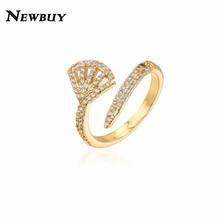 NEWBUY-Anillo de boda ostentoso AAA CZ para mujer y niña, diseño Simple, anillo con forma de festoneado de Color dorado, joyería de fiesta, regalo 2024 - compra barato