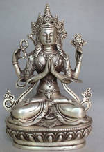 Decoração em bronze, estatueta de buda tibetana prateada e justa 2024 - compre barato