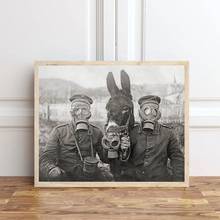 Черно-белый фотопостер времен Второй мировой войны, печать осла и двух немецких солдат, античная фотография, настенное искусство, Картина на холсте, Декор 2024 - купить недорого