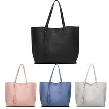 Bolso de hombro de gran capacidad para mujer y niña, bolsa de mano con borlas de Color puro, para compras 2024 - compra barato