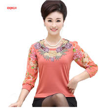 2019 Spring Summer Mother Clothing Chiffon Sleeve Shirt Female Plus Size Tops Middle-aged Women O-Neck Blouse Slim Pullover 1162 2024 - buy cheap