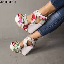 ASHIOFU Real Photos Handmade Women Wadge Heel Sandals Flower-leather Wedding Party Shoes Sexy Club Evening Fashion Sandals Shoes 2024 - buy cheap