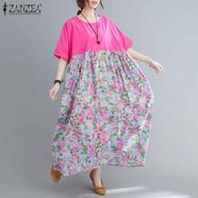 ZANZEA Women Floral Printed Sundress Summer Short Sleeve Maxi Long Dress Casual Bohemian Patchwork Loose Vestidos Robe Oversized 2024 - buy cheap