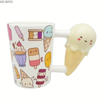Creative Cute Cartoon Ice Cream Shaped Water Cup Handle Printed Ceramic Coffee Tea Milk Mug Couple Porcelain Cups Tabletop Decor 2024 - buy cheap