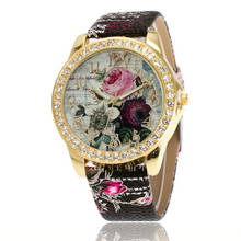 Европейский и американский стиль, женские модные часы с принтом роз, одноцветные аналоговые кварцевые часы с кожаным ремешком, часы женски 50 * 2024 - купить недорого
