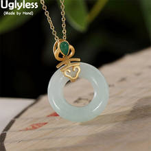Uglyless Hollow Natural Gemstones Jadeite Circle Pendants for Women Eastern Beauty Peace Buttons Necklaces NO Chains 925 Silver 2024 - buy cheap
