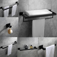 304 Stainless Steel Towel Shelf Black Paint Towel Bar Simple Glass Shelf Bathroom Accessories Wall Mounted Shower Caddy Rack 2024 - buy cheap