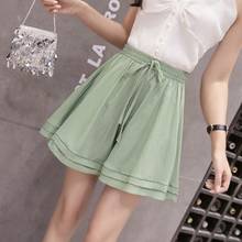 Chiffon Shorts Skirt Summer New Women's Solid Color Drawstring Wide Leg Shorts Loose Pleated Ruffled Shorts 2024 - buy cheap