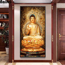 Pintura de diamantes cuadrados 5D, cuadro artesanal, Buda Shakyamuni, Buda dorado sentado en loto, mosaico bordado, punto de cruz, 100% 2024 - compra barato