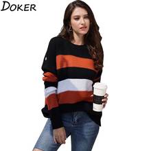 Women Sweaters And Pullover Autumn Winter O-neck Long Sleeve Patchwork Loose  Warm Knitted Sweater Female Vintage Casual Jumpers 2024 - buy cheap