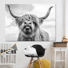 Black and White Highland Cow Cattle Wall Canvas Art Nordic Painting Poster and Print Scandinavian Wall Picture for Living Room 2024 - buy cheap