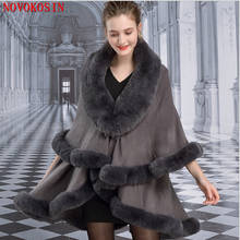 Casaco feminino pele sintética, casaco longo de cashmere com borla falsa, capa folgada de duas camadas 2024 - compre barato