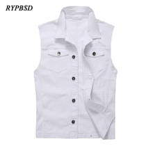 2021 Denim Vest Men Hip Hop Cowboy Waistcoat Top Fashion Casual Sleeveless Hole White Jean Vest Punk Jacket Street Style Coat 2024 - buy cheap