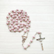 Qtigo-collar de Cruz larga de acrílico rosa, joyería de oración religiosa católica 2024 - compra barato
