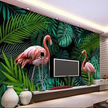 Custom Mural 3D Wallpaper European Hand-painted Tropical Rainforest Flamingo Pastoral Living Room Sofa Background Wall Painting 2024 - buy cheap