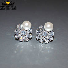 Brand Female 925 Silver Stud Earrings Fashion Snowflake Style Zircon Stone Wedding Earrings Simple Pearl Flower Earrings Women 2024 - buy cheap
