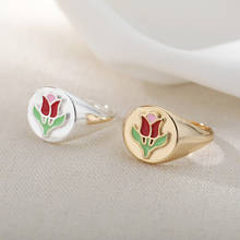 Anillos de Metal de tulipán esmaltado para mujer, anillos de dedo de moda coreanos de Color dorado y acero inoxidable, accesorio de joyería Punk, regalo de fiesta 2024 - compra barato