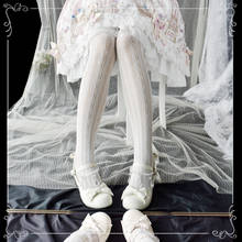 Lolita meia-calça japonesa para meninas, lolita hanayome oca meia-calça vertical listrada de renda branca meias caimento 2024 - compre barato
