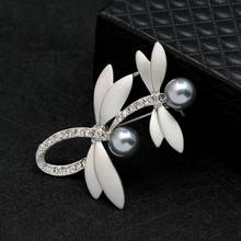 Dragonfly Simulated-pearl Rhinestone Brooch Wedding Dress Lapel Matte Silver Brooches for Women Wedding Jewelry 2024 - buy cheap