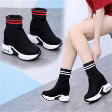 Autumn Sock Ankle Boots Women Sneakers Female Increased 9cm Wedges Sport Dad Shoes For Women Comfortable Chunky Sneakers Black 2024 - buy cheap