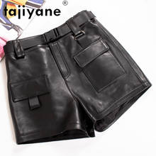 Tajeyane-pantalones cortos de piel auténtica para mujer, Shorts femeninos de cintura alta, cuero genuino, Spodenki Damskie TN2139, 2021 2024 - compra barato