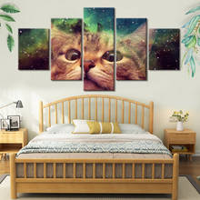 Lienzo de pintura artística para pared, póster impreso de gato Animal, decoración de pared, cuadro de 5 paneles 2024 - compra barato