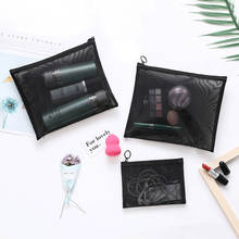 Transparent Travel Cosmetics Storage Bag Black Mesh Makeup Case 3 Pieces Set Toiletry Bag Women Large Cosmetic Pouch Beauty Case 2024 - buy cheap