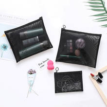 Bolsa de almacenamiento de cosméticos transparente para viaje, estuche de maquillaje de malla negra, conjunto de 3 piezas, neceser grande para mujer, estuche de belleza 2024 - compra barato