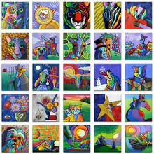 Pintura de diamante cuadrado completo 5D, bordado de punto de cruz de dibujos animados, búho, gato, Tigre, cebra, perro, leopardo, vaca, Tortuga, mosaico redondo 3D 531 2024 - compra barato