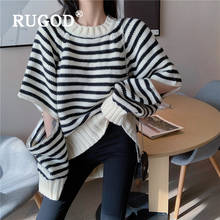 RUGOD stylish zipper design sweater women korean lazy style striped pullover casual spring winter knitted sweater pull femme 2024 - buy cheap