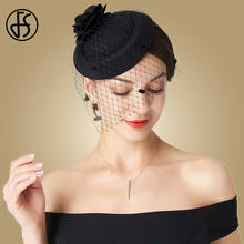 FS Red Wedding Hats For Women Elegant Black Fascinator With Veil Flowers Pillbox Hats 2021 Ladies Party Cocktail Church Fedoras 2024 - buy cheap
