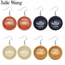 Julie Wang-Base de cabujón de madera de 25mm, cabujón de vidrio, ganchos de acero inoxidable para las orejas, bandeja en blanco, pendiente, accesorio para hacer joyas 2024 - compra barato