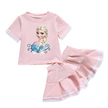 Conjunto de saia e camisa de desenho animado para crianças, frozen, princesas da disney, estampas de algodão, com gola redonda, para verão 2024 - compre barato