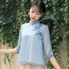 Chinese Style Lace Embroidery Chiffon Shirt Half Sleeve Design Maternity Tops Plus Size Women Loose Sunscreen Blouse ZL697 2024 - buy cheap