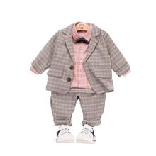 Baby Boys Clothing Male Children Suit Gentleman's Bow Tie Style Plaid Coats Shirt Pants 3Pcs/sets Kids Infant Clothes Tracksuits 2024 - buy cheap