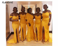 2021 Yellow Bridesmaid Dresses One Shoulder Mermaid South African Bridesmaid Dress Split Side Black Girls Wedding Party Gowns 2024 - buy cheap