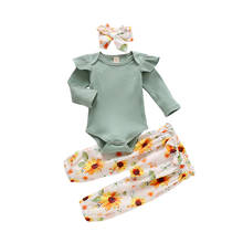 Baby Girls Clothes Set Long Sleeve O-neck Ruffle Tops + Floral Print Long Pants + Bow Headband Infant Toddler Girls Sets 0-24M 2024 - buy cheap