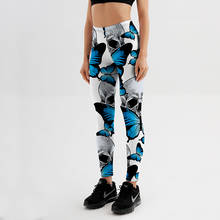 Calça legging feminina qikitout, calça esportiva para mulheres com estampa digital, borboleta, caveira, stretch, azul 2024 - compre barato