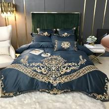 Luxury European Royal Gold Embroidery 60S Washed Silk/Cotton Soft Bedding Set Duvet Cover Fitted Bed Sheet Bedspread Pillowcases 2024 - buy cheap