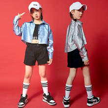 Hip hop meninas desempenho jaqueta shorts crianças jazz colheita superior brilhando camisa conjuntos de roupas criança adolescente palco rua dança traje 2024 - compre barato