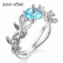 Joishome prata 925 jóias redondas 6mm pedras preciosas aquamarine anel para presente de aniversário feminino ramo planta Size5-10 festa dedo anel 2024 - compre barato