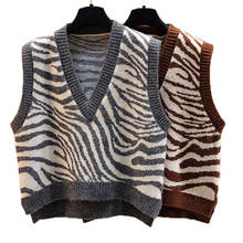 Женский жилет, свитер, жилет, модный вязаный свитер с принтом зебры, пуловер без рукавов с V-образным вырезом, весенне-осеннее пальто 2024 - купить недорого