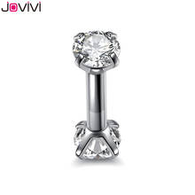 Jovivi Double Cubic Zirconia Gem Round Stud Earring Stainlss Steel Barbell Earring Cartilage Helix Earring Piercing Jewelry 2x 2024 - buy cheap