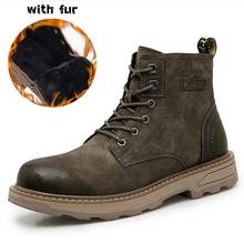 Botas de invierno informales para hombre de marca británica, zapatos de algodón de cuero genuino, botas de nieve con plataforma y tobillo 2024 - compra barato